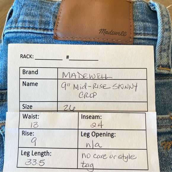 MADEWELL 9" Mid-Rise Skinny Crop Jeans with Button-Front, size 26 - Picture 9 of 12